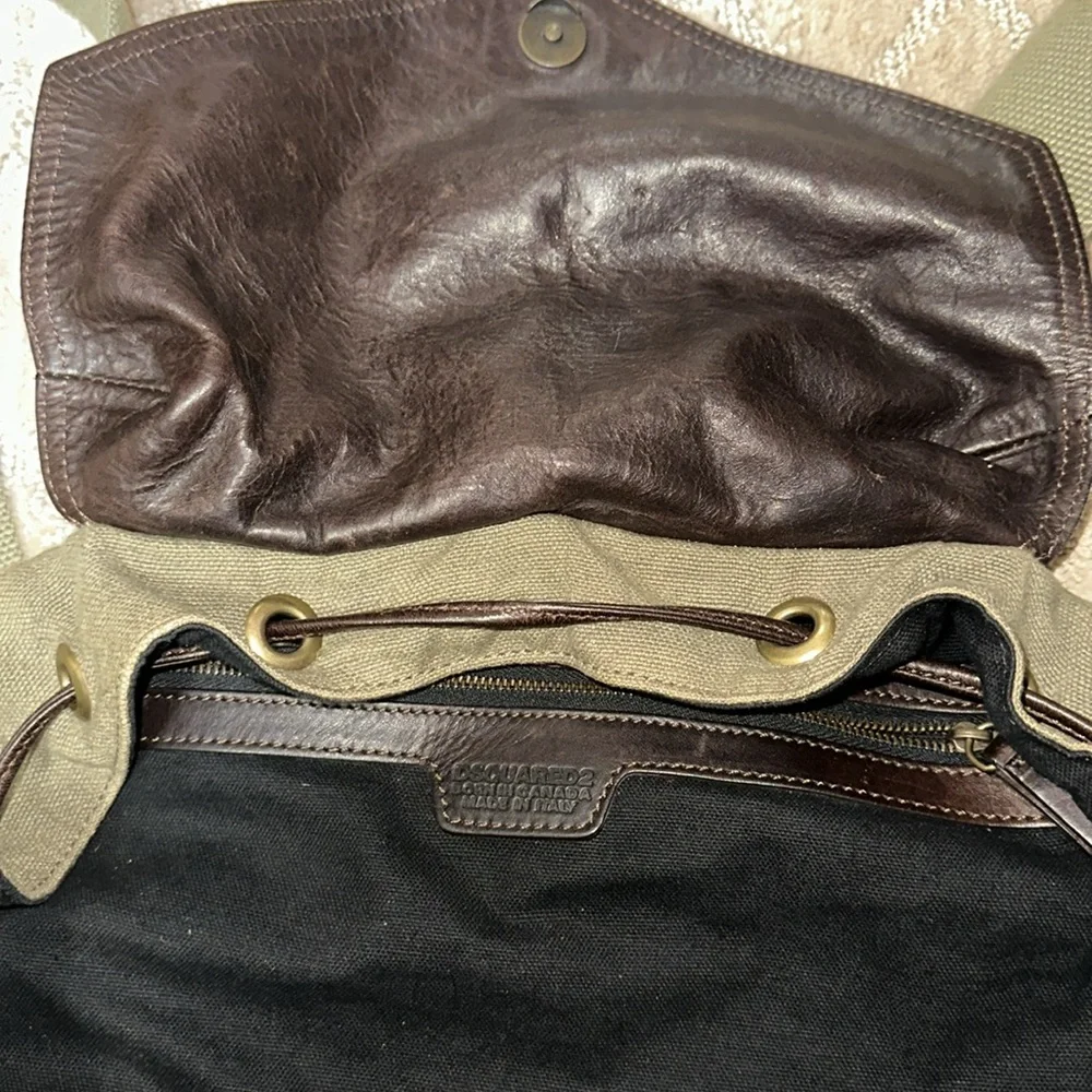 FINAL PRICE DROP: Dsquared2 Green Canvas and Brown Leather Drawstring Backpack